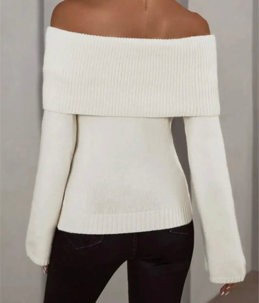 Off Shoulder Long Sleeve Knit Top