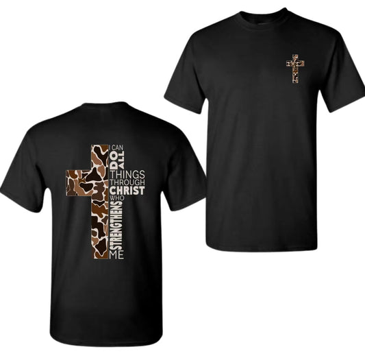 Camo Philippians 4:13 cross shirt