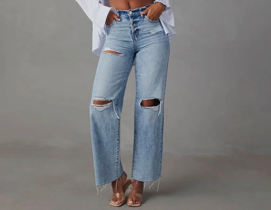 Fringe hem straight leg jeans